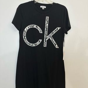 Calvin Klein Initials Snake Print T-Shirt Dress in  Black Size Small NWT
